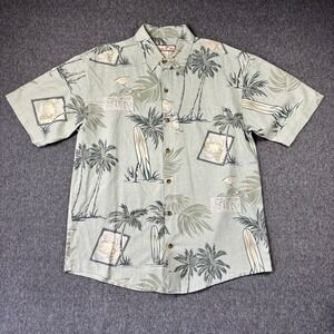 Paradise Blue Mens Silk Blend Martini Hawaiian Shirt Green‎ Tropical Palm Tree L